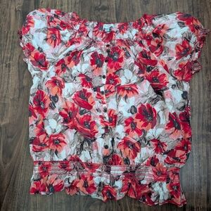 Dressbarn 22/24 Women's Floral Print Skirt in Red, Pink & Cream Cotton